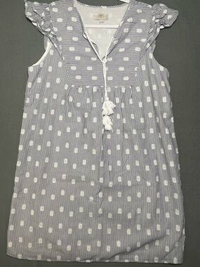 LOFT Petite Tassel Tie Dress MP Blue White Striped Polka Dot Boho Mini